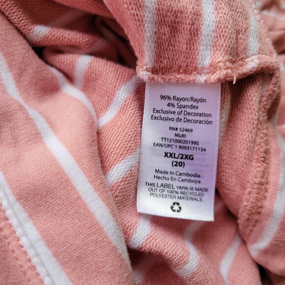 Time Tru Womens Top XXL 20 Hoodie Lightweight Pink Stripe Lightweight STR2E - Picture 9 of 9